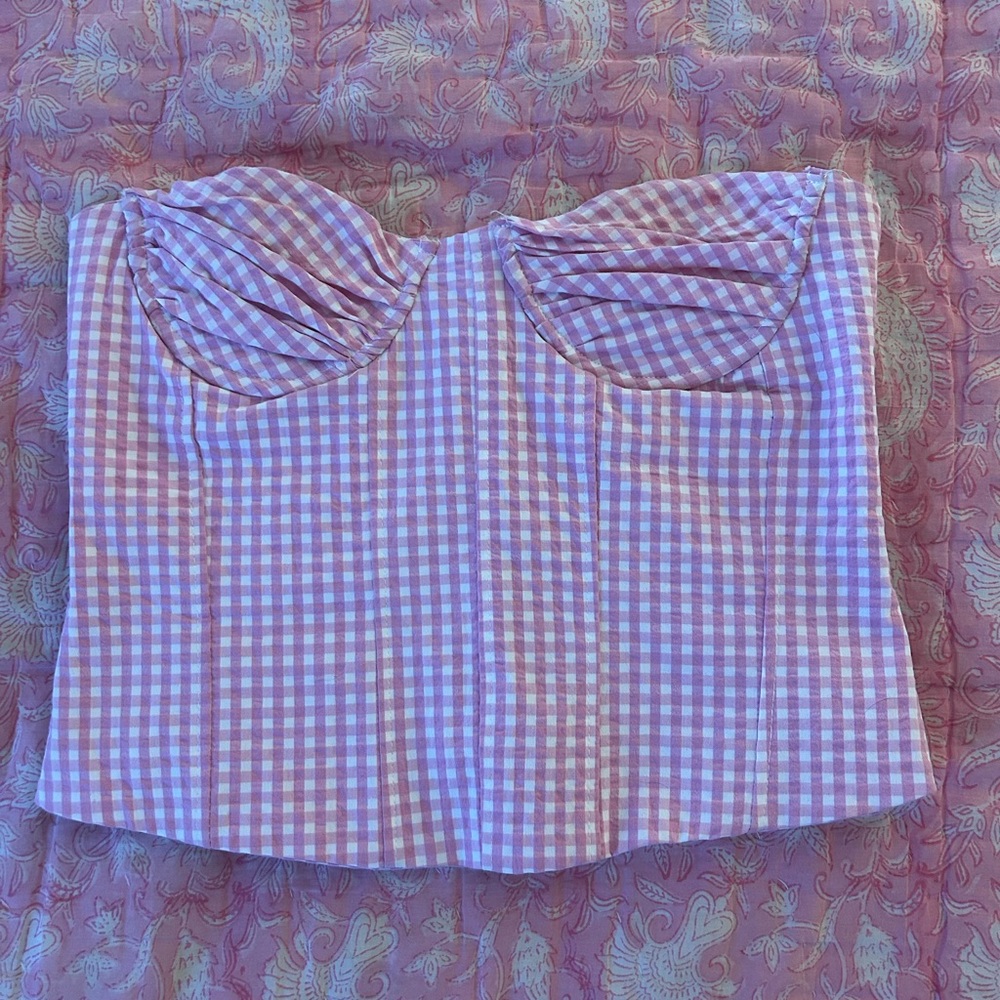 Zara Pink and White Gingham Bustier Top